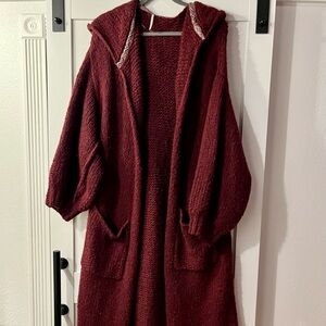 Free People Burgundy Sweater Coat (M)
